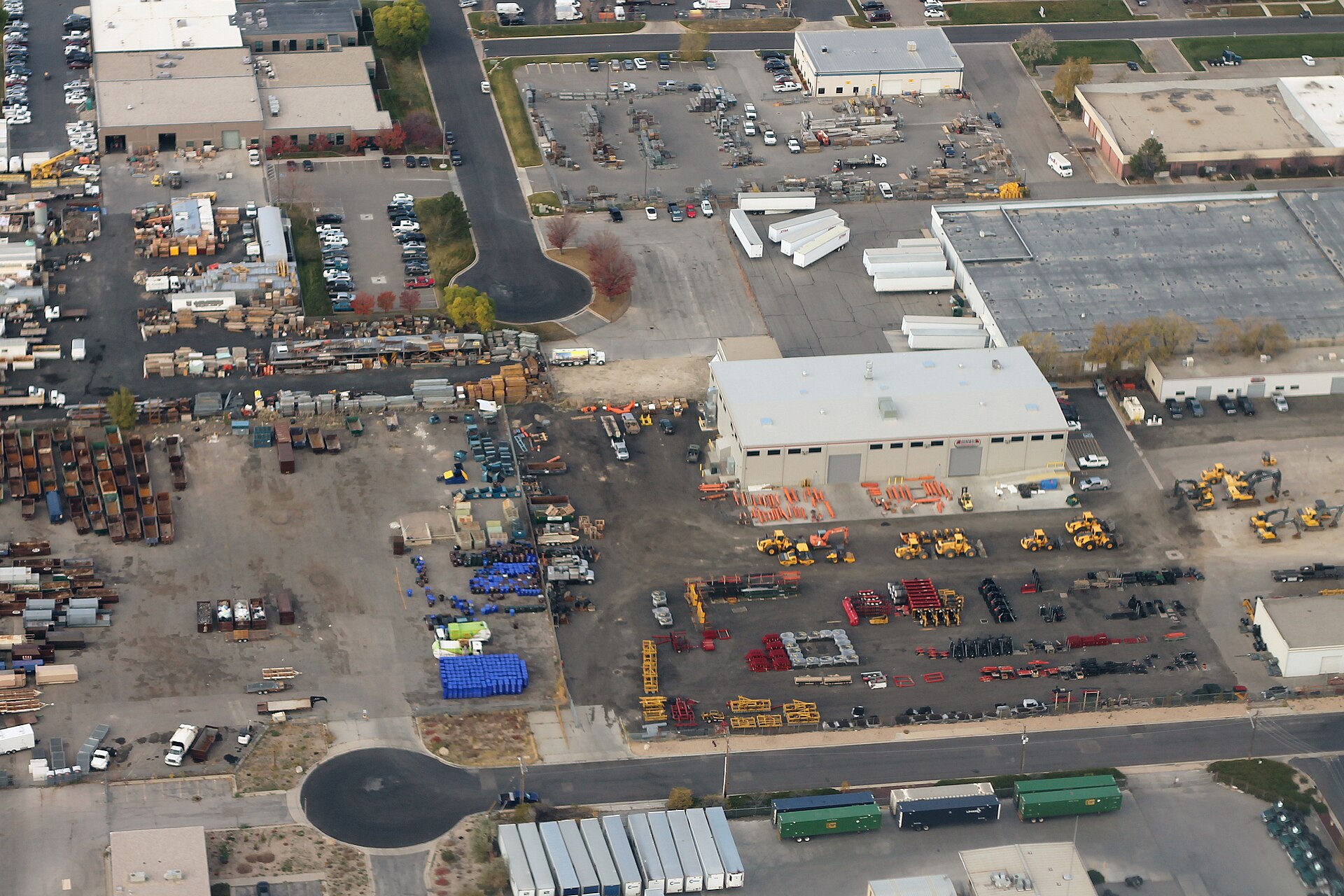 Equipment rental yard with machinery ready for dispatch